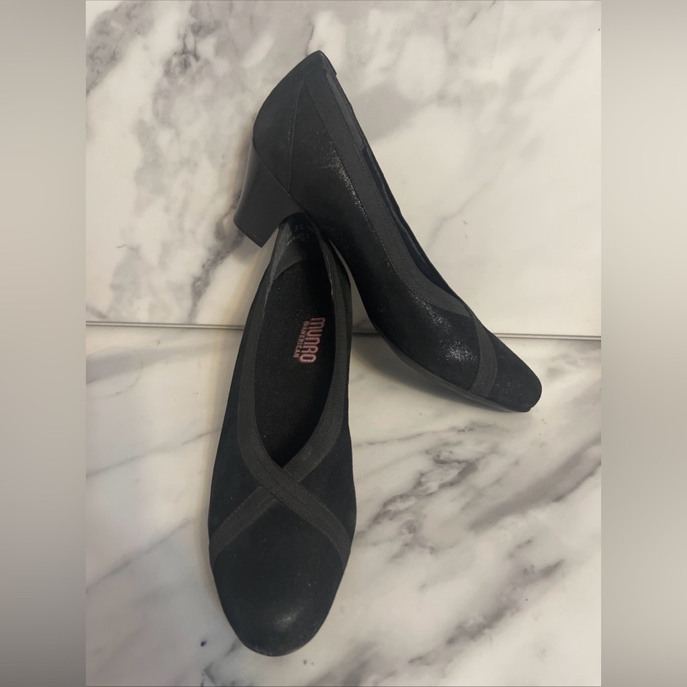 Munro American Somerset Chris Cross Fabric Heels Black Women's Size 7.5 SS NWOB